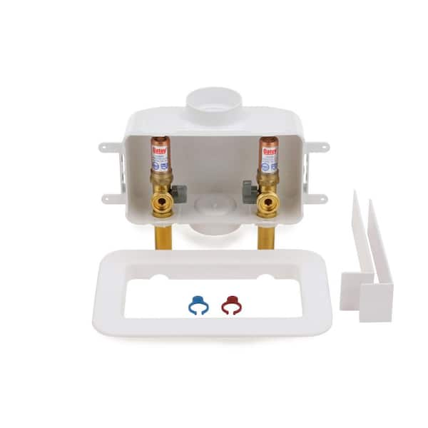 Oatey, 38101, 1/2in Sweat Connection DU-All Dual-Drain Washing Outlet Box with Brass 1/4 Turn Hammer Arrester Valve Installed, M78809