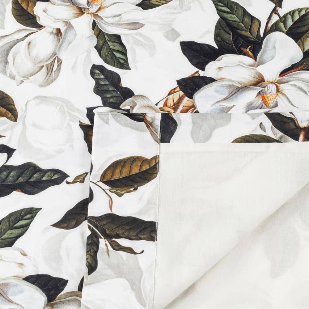 Magnolia Floral Blackout Cotton Polyester Curtain Panel Pair with Tiebacks, 100" x 63"