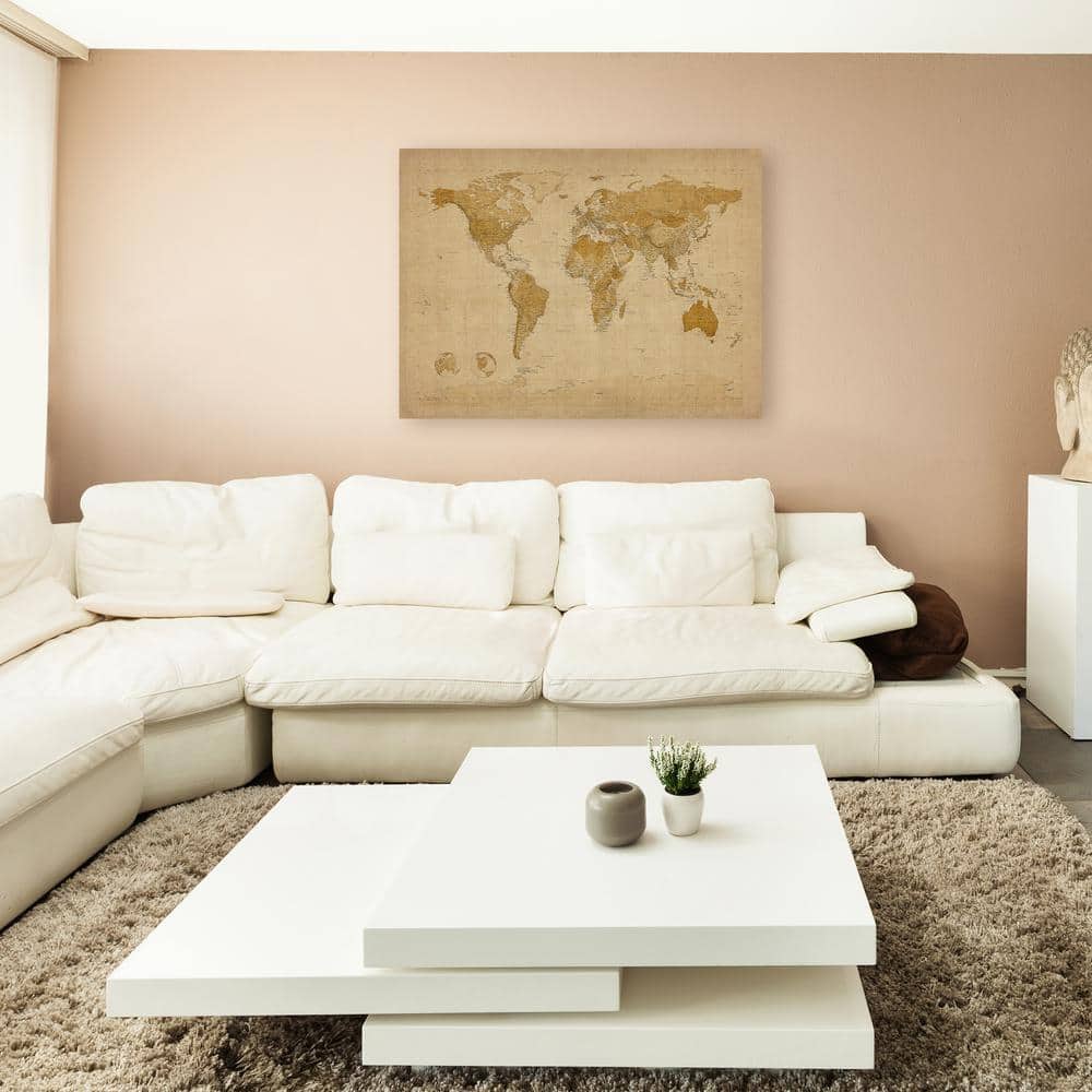 Antique Beige and Brown World Map Canvas Art, 33" x 27"