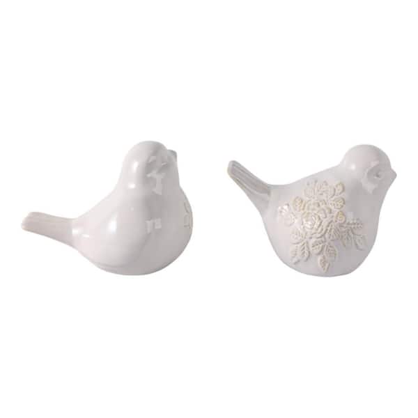 Liv & Skye Ivory 8 in. x 6 in. Stoneware Birds with Flower
