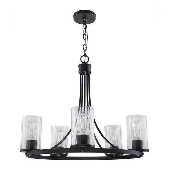 Dsi Lighting 25 38 In 5 Light Black Chandelier With Ribbed Glass Shades Ds18956 The Home Depot Ribbed Glass Shades Ds18956, Black Chandelier Shade Light Fixtures