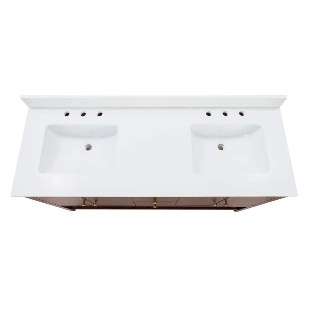 Zoe 61-Inch Walnut Double Sink Vanity with White Quartz Top