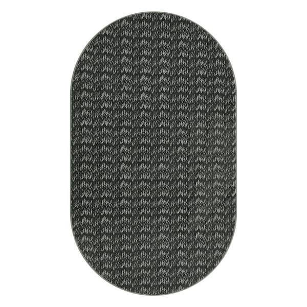 Black 3 ft. x 5 ft. Oval Polyester Washable Modern Geometric Pattern Area Rug