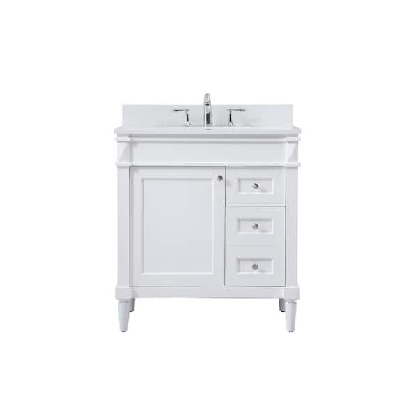 Unbranded Simply Living 32 in. W x 21 in. D x 35 in. H Bath Vanity in White with Ivory White Engineered Marble Top