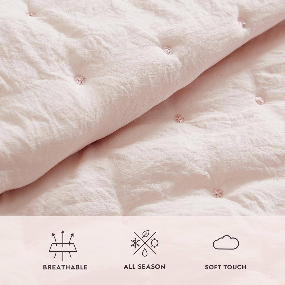 Hailee Pink Microfiber Twin Quilt Set with Ruffles