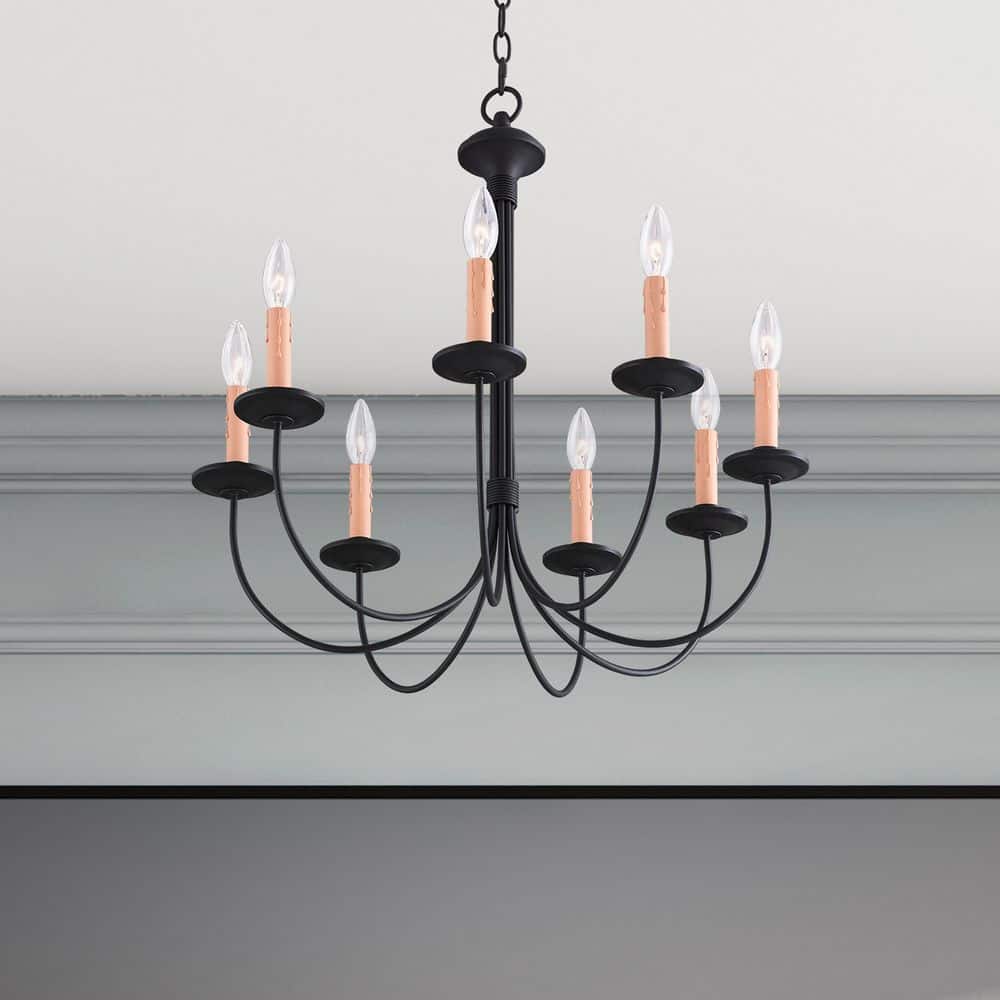 Elegant Black Steel 8-Light Candelabra Chandelier