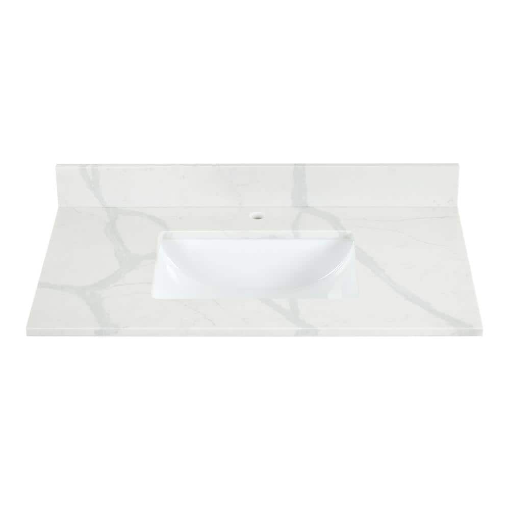 Arbios 36" Calacatta White Quartz Vanity Top with Sink