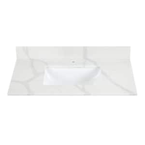 Arbios 36 in. W x 22 in. D Qt. Stone White Rectangular Single Sink Bathroom Vanity Top in Calcutta White Single Hole