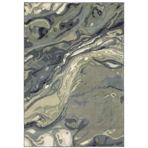 Sienna Blue/Green 10 ft. x 13 ft. Industrial Abstract Polyproyplene Indoor Area Rug