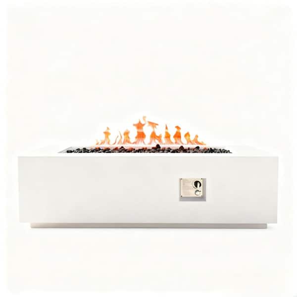 Rectangle Propane White Outdoor Fire Pit Table 60000 BTU Table Top Fire Pit 17 in. H x 24 in. D x 60 in. W