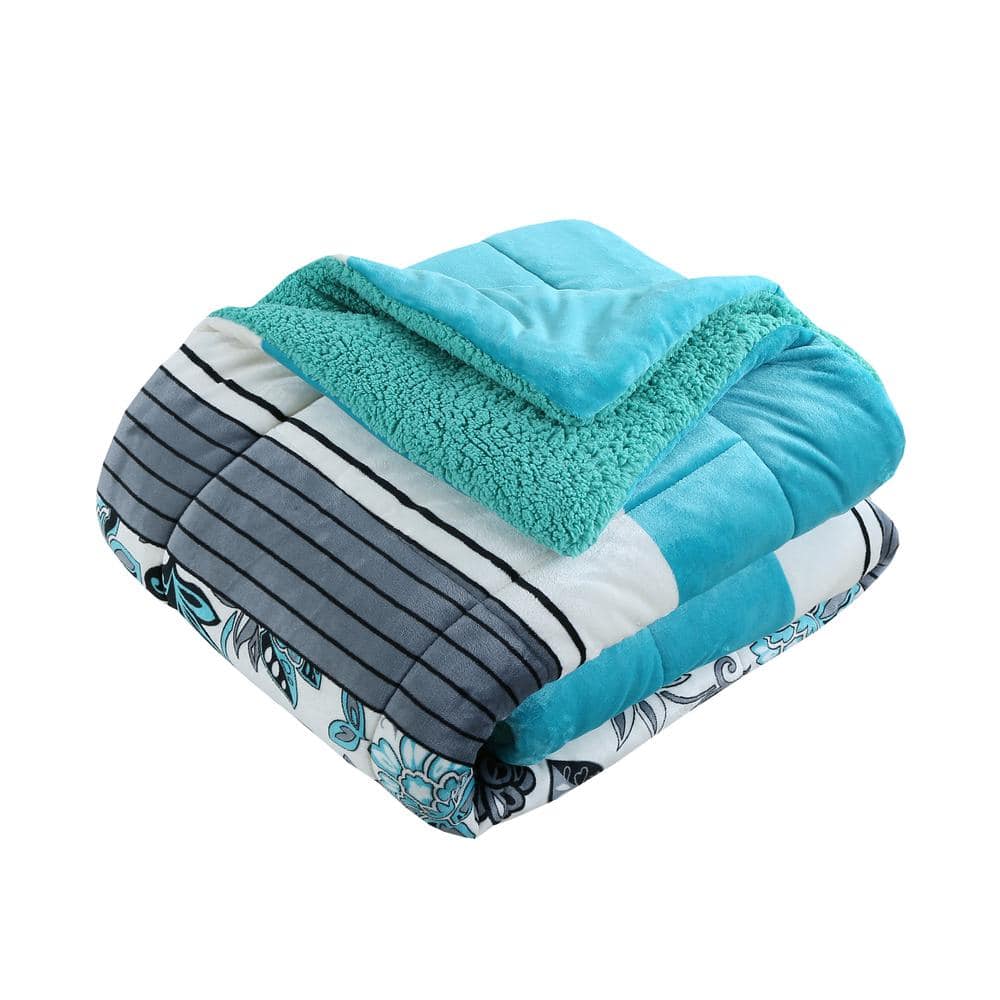 Light Teal Reversible Micromink Sherpa Queen Comforter Set