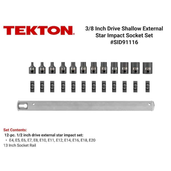 3/8 in. Drive External Star Impact Socket Set with Rail, 12-Piece (E4-E20)