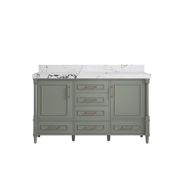 Willow Collections Hudson 60 in. W x 22 in. D x 36 in. H Single Sink Bath Vanity in Evergreen with 2 in. Viola Night Quartz Top