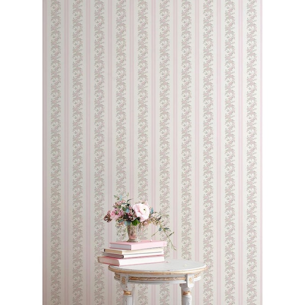 Marigold Wreath Pastel Peach Floral Stripe Wallpaper