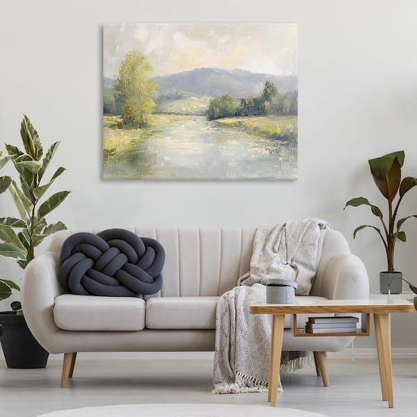 Abstract River and Mountain Scene by Petal Prints Design Unframed Nature Graphic Art Print 36 in. x 48 in.