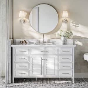 Kensington 61 in. W x 22 in. D x 36 in. H Freestanding Bath Vanity in White with Pure White Quartz Top