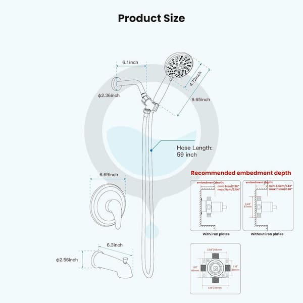 4-Piece Shower Trim Kit with Valve, 6-Mode Handheld Spray, and Tub Spout in Matte Black