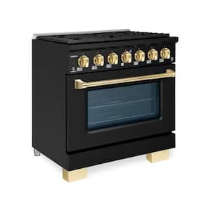 BOLD 36" 5.2CuFt. 6 Burner Freestanding Dual Fuel Range with Gas Stove and Electric Oven, Matte Graphite with Brass Trim