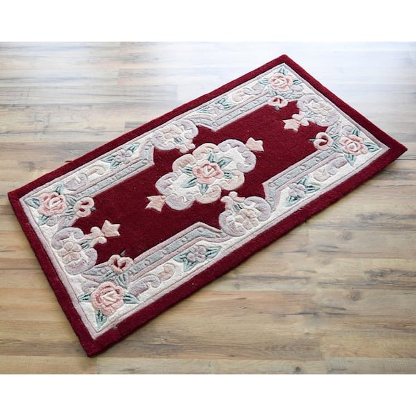 Rugs America New Aubusson Burdy Red 5 Ft X 8 Wool Area Rug Ra21822 The