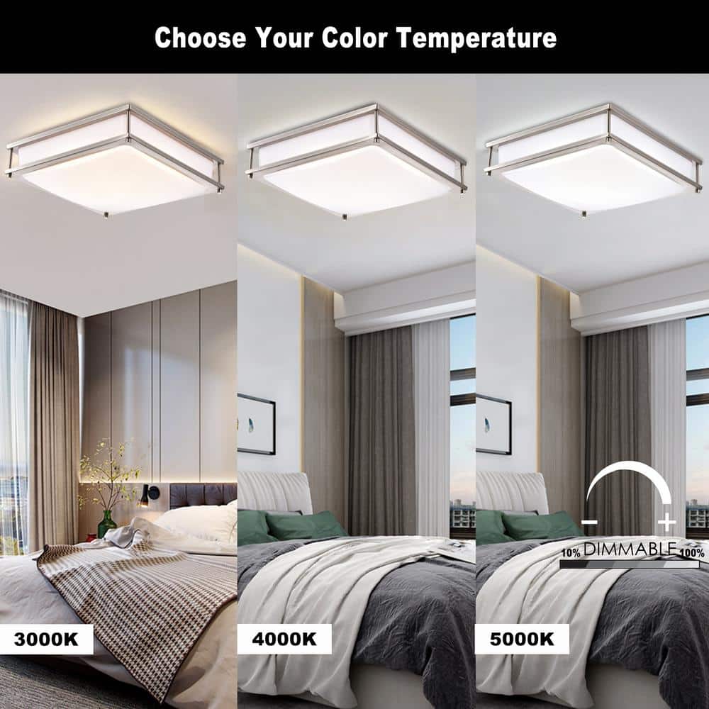 Sleek 12" Silver Glass LED Flush Mount Ceiling Light, Dimmable