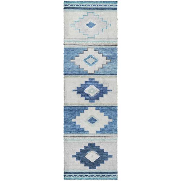 Dream Shag Premium Machine Washable Abstract ADS176 Blue 2 ft. x 7 ft. Runner Rug