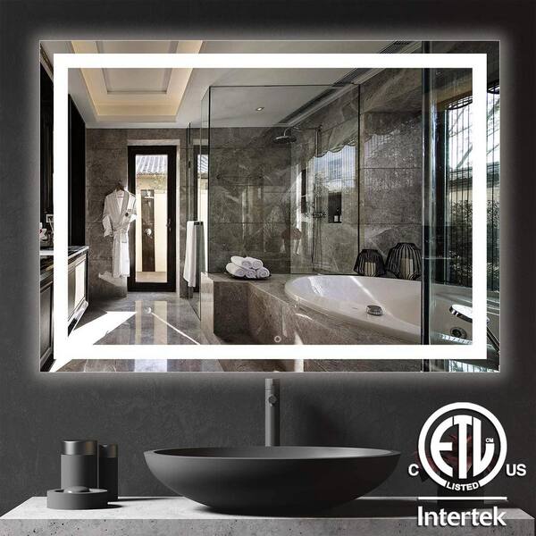 LUVODI 42" Large Wall-Mounted LED Bathroom Mirror – Frameless, Anti-Fog, Touch Sensor, Silver