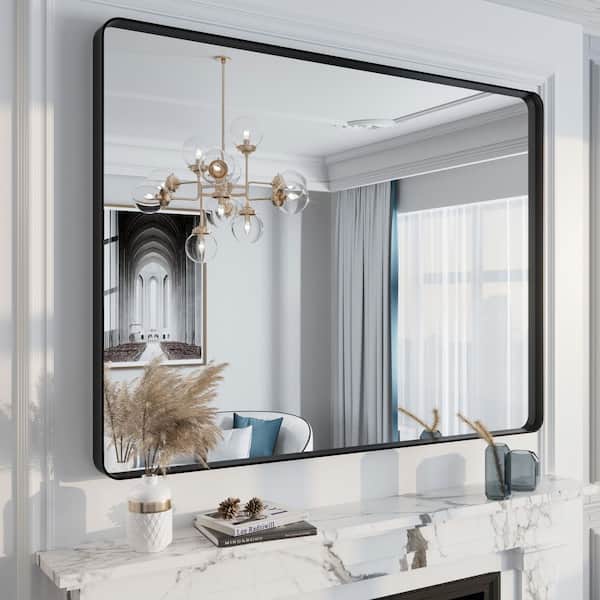 48 in. W x 36 in. H Rectangular Tempered Glass and Aluminum Alloy Framed Wall Bathroom Vanity Mirror in Matte Black