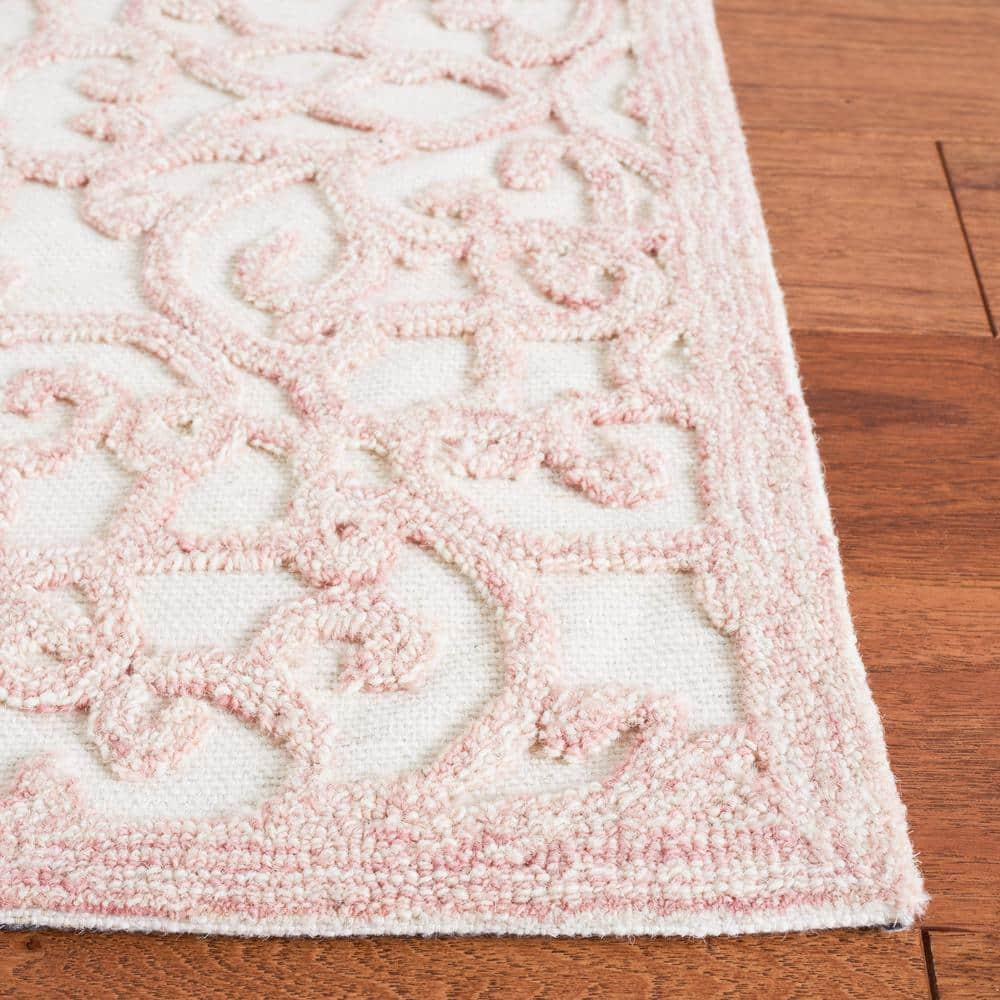 Ivory and Pink Floral Hand-Tufted Wool 8' x 10' Area Rug