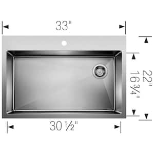 QUATRUS Dual Mount Stainless Steel 33 in. x 22 in. 1-Hole Single Bowl Kitchen Sink in Satin Polished