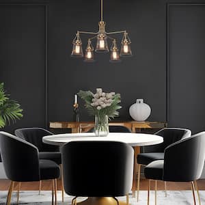 Modern 5-Light Brass Island Chandelier for Living Room with Bell Seeded Glass Shades and No Bulbs Included