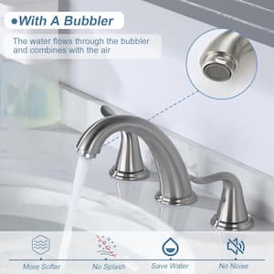 Double Handles Brushed Nickel 8 in. Widespread Bathroom Faucet, with Pop Up Drain