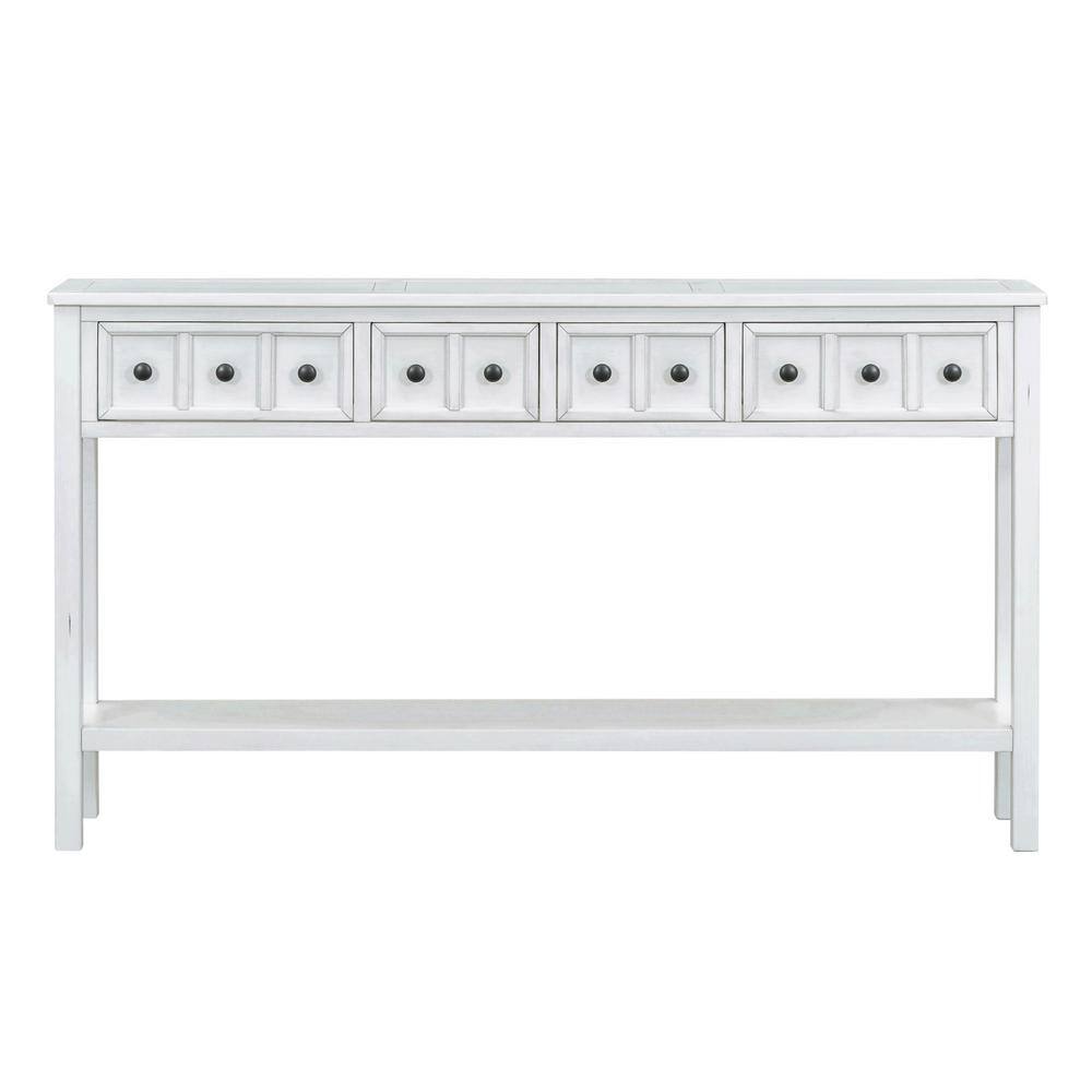60 in. Antique White Rectangle Wood End Table, Rustic Entryway Console Tabl