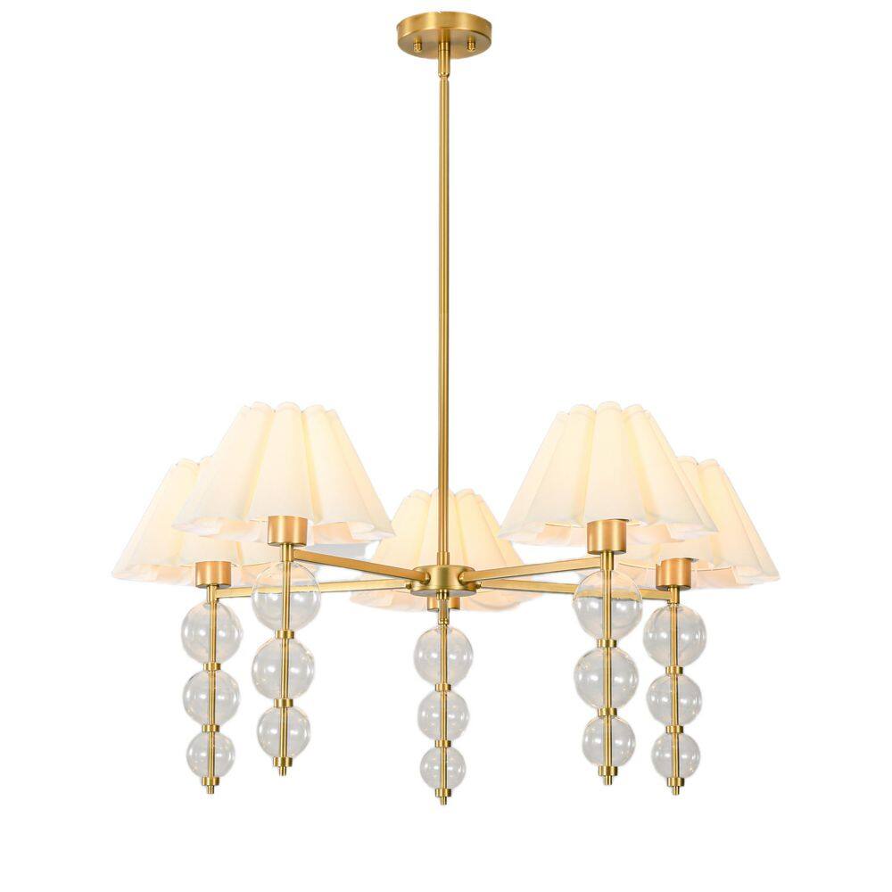 Kandras 5-Light 35 in. Transitional Gold Sputnik Chandelier with Clear Glass Globes and Beige Fabric Shades price history on PriceWatchPro