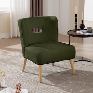Green Sherpa Upholstered Comfy Accent Side Chair Mid Century Modern Armchair for Living Room Bedroom