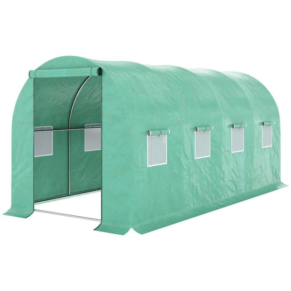 Outsunny 7 ft. W x 15 ft. D x 7 ft. H Steel Green Walk-in Tunnel Greenhouse