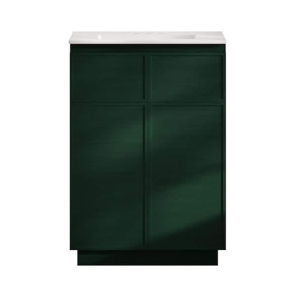 St. Tropez 24 in. Freestanding Bath Vanity in Green Oak with White Ceramic 3-Hole Centerset Sink Top