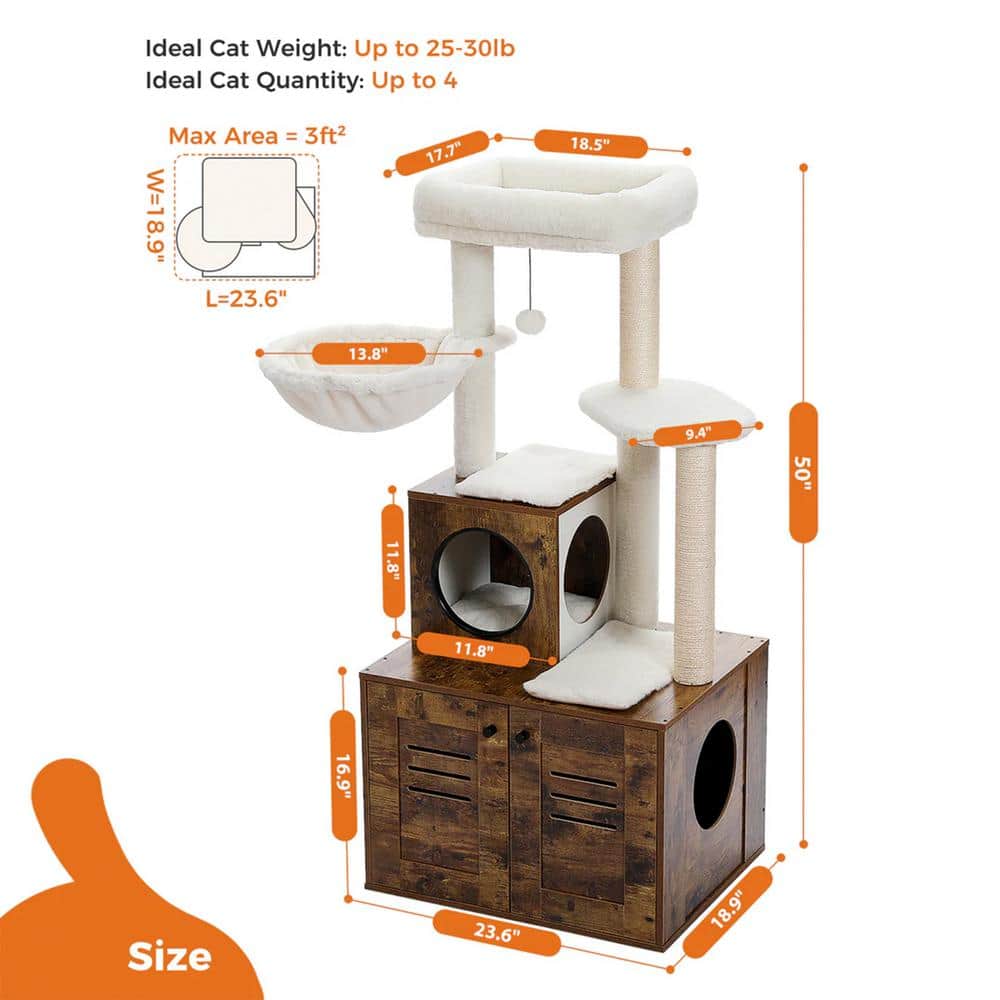 Brown Wood Cat Condo with Litter Box and Play Area