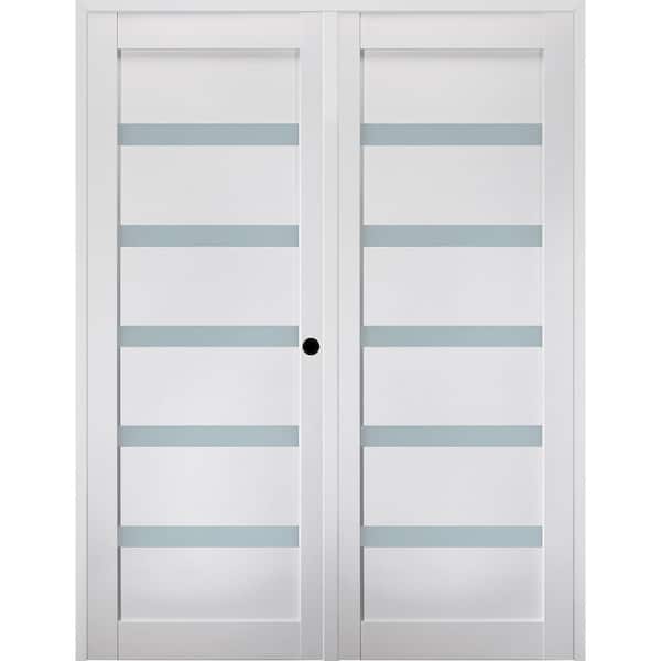Belldinni Leora 36 in.x83.25 in.Left Hand Active 6Lite Frosted Glass Bianco Noble Finished Wood Composite Double PrehungFrenchDoor