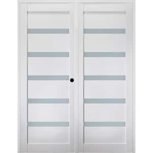 Leora 56 in.x83.25 in.Left Hand Active 6Lite Frosted Glass Bianco Noble Finished Wood Composite Double PrehungFrenchDoor