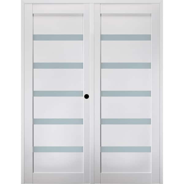 Belldinni Leora 60 in.x83.25 in.Left Hand Active 6Lite Frosted Glass Bianco Noble Finished Wood Composite Double PrehungFrenchDoor
