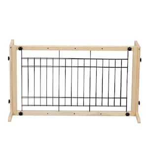 Wood Freestanding Pet Gate 38 in. -71 in. L Adjustable Small Dog Gate Safety Fence for Stairs Doorways Natural