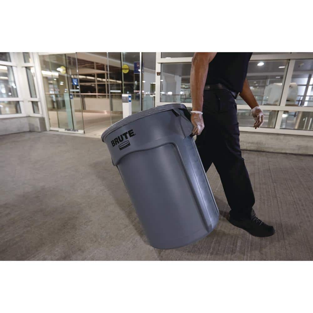 Gray 10-Gallon Round Plastic Commercial Garbage Receptacle