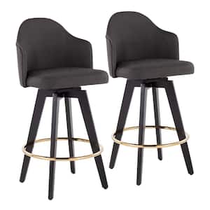 Ahoy 37 in. Charcoal Fabric-Counter Height Bar Stool with Round Gold Footrest (Set of 2)