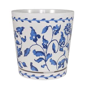 8.75 in. Dia. Blue and White Vine Pattern Melamine Pot with In-Line Saucer