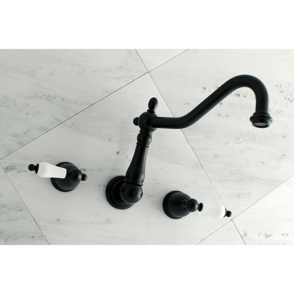 Matte Black Wall Mount Double Handle Tub Filler