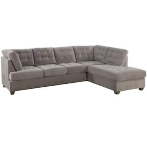 117 in. W 2-Piece Living Room Sectional L-Shaped Waffle Fabric Sectional Sofa with Tufted Cushion Pillows Charcoal Gray