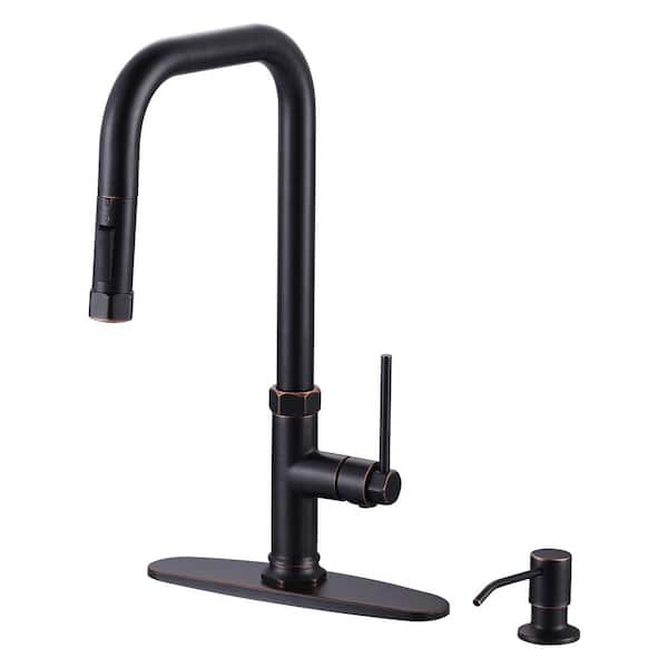 IVIGA Brass Single Handle Pull Down Sprayer Kitchen Faucet with 2-Mode Advanced Spray and Soap Dispenser in Oil Rubbed Bronze