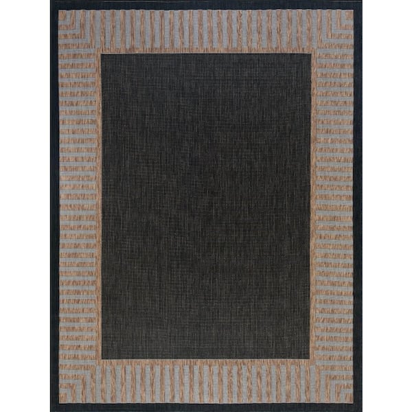 Tayse Rugs Eco Striped Border Gold 4 ft. x 6 ft. Indoor/Outdoor Area Rug