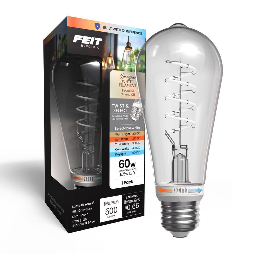60W Equiv. ST19 Dim. White Spiral Filament E26 Medium Straight Tapered Twist Select LED Light Bulb Selectable White price history on PriceWatchPro