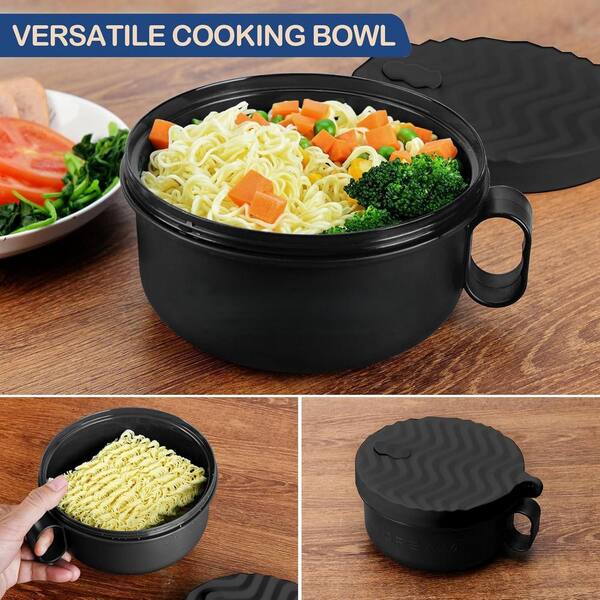 Wudkey 48 fl. oz. Black Polypropylene Microwave Ramen Cooker Bowl